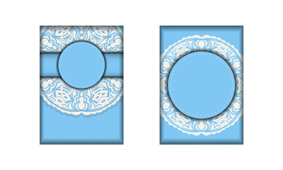 Blue color brochure with Greek white pattern for your design.