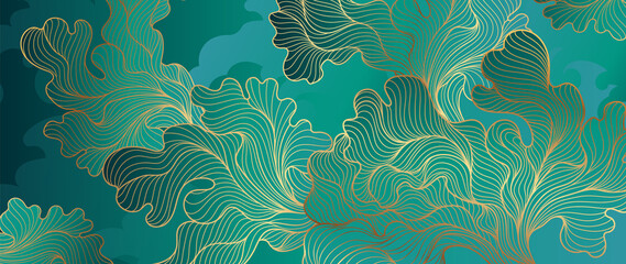 Gold abstract line arts background vector. Luxury wall paper design for prints, wall arts and home decoration, cover and packaging design. © TWINS DESIGN STUDIO