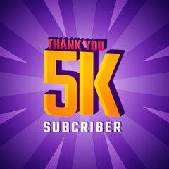 Thank You 5 K Subscribers Celebration Background Design. 5000 Subscribers Congratulation Post Social Media Template.