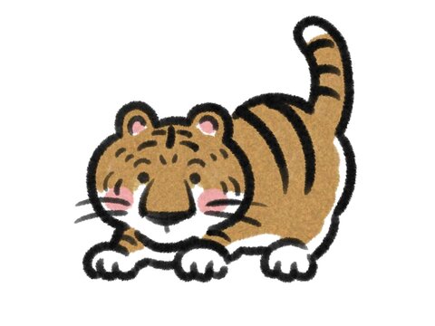 日本画タッチの威嚇する虎のイラストJapanese painting illustration The cute Intimidating tiger	

