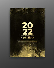 Naklejka na ściany i meble Happy new year 2022 poster or card template with watercolor wash splash 