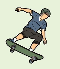 Skateboarder Playing Skateboard Extreme Sport Action Cartoon Graphic Vector