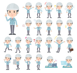 様々な感情表現をする現場監督男性のセット