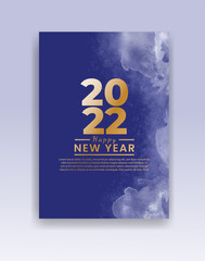 Happy new year 2022 poster or card template with watercolor wash splash 