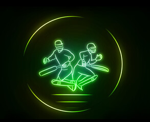 cricket player neon circle vector