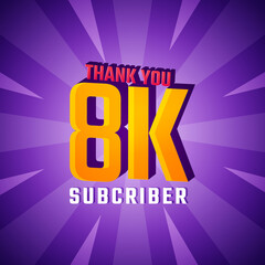 Thank You 8 K Subscribers Celebration Background Design. 8000 Subscribers Congratulation Post Social Media Template.