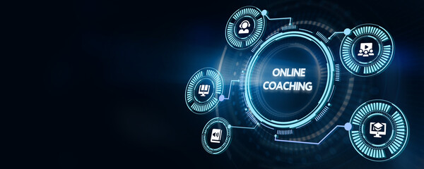 Business, Technology, Internet and network concept. Coaching mentoring education business training development E-learning concept. 3d illustration