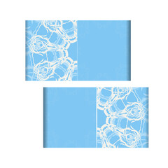 Greeting card in blue with vintage white pattern prepared for typography.