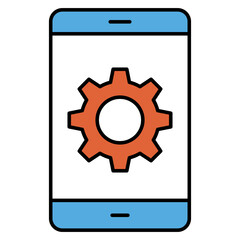 Gear inside smartphone, flat design of mobile setting