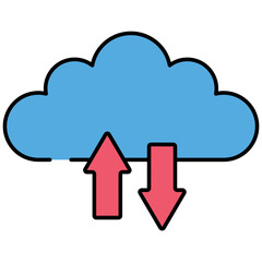 Two way arrows with cloud, icon of cloud data transfer
