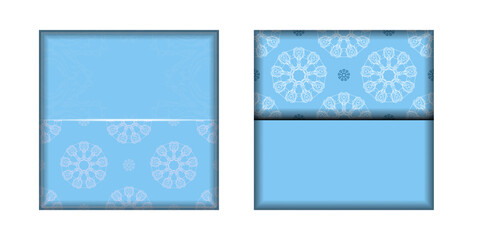 Fototapeta na wymiar Greeting card in light blue with vintage white pattern for your brand.