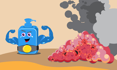 Hansanitizer Cartoon Character Give gel liquid to wash hands
