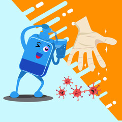 Hansanitizer Cartoon Character Give gel liquid to wash hands