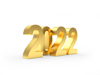 Golden number for New Year 2022 on a white background. 3D illustration 
