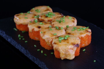 Roll with baked salmon