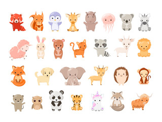 A set of cute animals in cartoon style.
