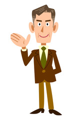 紹介する年輩のビジネスマンの全身イラスト
