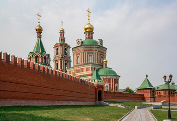 A church building and a fortress wall in the style of the Moscow Kremlin in Yoshkar-Ola, Russia