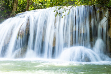 Erawan Waterfall in the rain forest of Thailand