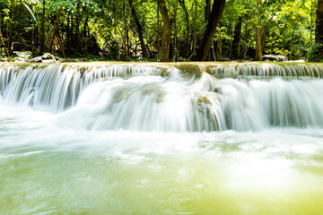 Erawan Waterfall in the rain forest of Thailand