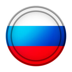 Glass light ball with flag of Russia. Round sphere, template icon. Russian national symbol. Glossy realistic ball, 3D abstract vector illustration highlighted on a white background. Big bubble