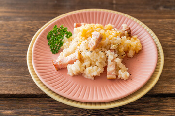 ベーコンと卵のリゾット