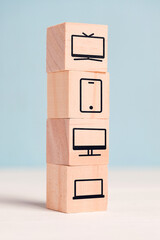 TV or television concept on different devices. computer, TV and smartphone icons