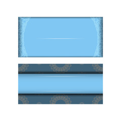The greeting card in blue with Indian white pattern is ready for printing.