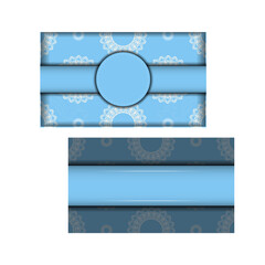 Blue greeting card with Indian white pattern for your brand.