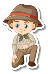 Boy in safari outfit cartoon character sticker