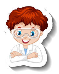 Portrait of a boy in science gown cartoon character sticker