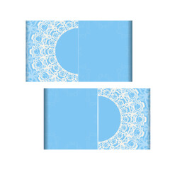 Fototapeta na wymiar Greeting Brochure in blue color with luxurious white ornaments for your congratulations.
