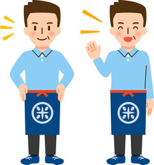 米屋の前掛けをした笑顔の男性