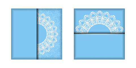 Greeting Brochure in blue with vintage white pattern is ready for printing.
