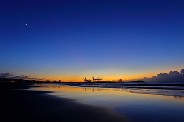 Sunset at Taipei Port, industrial landscape with lift crane in Taipei Taiwan.