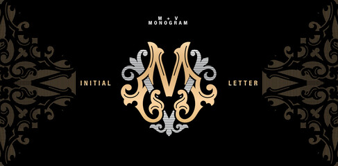 VM monogram classic style, MV initial Wedding of minimalist model, elegance applicable for invitation, letterpress, jewelry, boutique and creative templates.