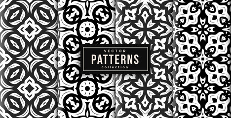 pattern ornament style black and white set of four. seamless background set