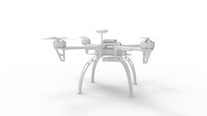 3D rendering of a drone quadcopter uav camera drone unmanned flying object isolated in white studio background