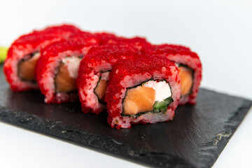 california sushi on a blackboard on a white background