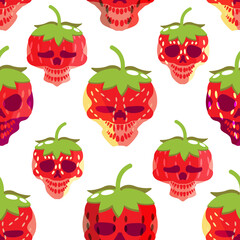 seamless pattern, strawberry with unique skull shape and floral elements, for Halloween or horror wallpaper design elements