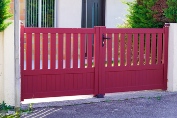 Aluminum modern red bordeaux double gate home portal of suburb house