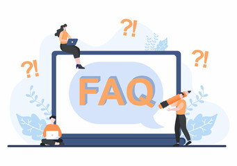 FAQ or Frequently Asked Questions for Website, Blogger Helpdesk, Clients Assistance, Helpful Information, Guides. Background Vector Illustration - obrazy, fototapety, plakaty