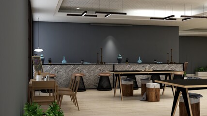 luxury restaurant bar 3d design interior for wall mockup