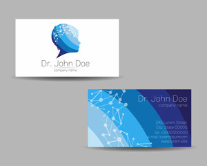 Vector Business Visit Card Human Head Modern logo Creative style. Kid Child Profile Silhouette Design concept. Brand company. Blue color isolated on gray background Symbol for web, print. - 463013929