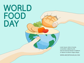 World Food Day. Eco friendly environment concept to planet or reduce global warming for behavior responsible eating and stop wasting food. Save food save our world and safety lives. Poster and banner.
