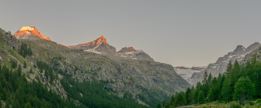 Grand paradis national park in the Alps, Italy, Aoste Valley.Panoramic, panorama.