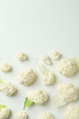 Flat lay composition with cauliflower on white background