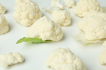 Flat lay composition with cauliflower on white background