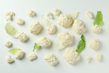 Flat lay composition with cauliflower on white background