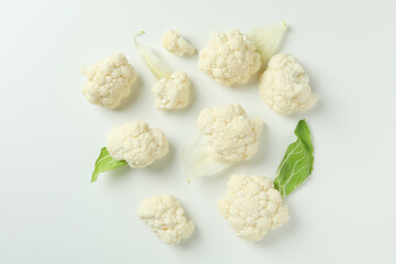 Flat lay composition with cauliflower on white background